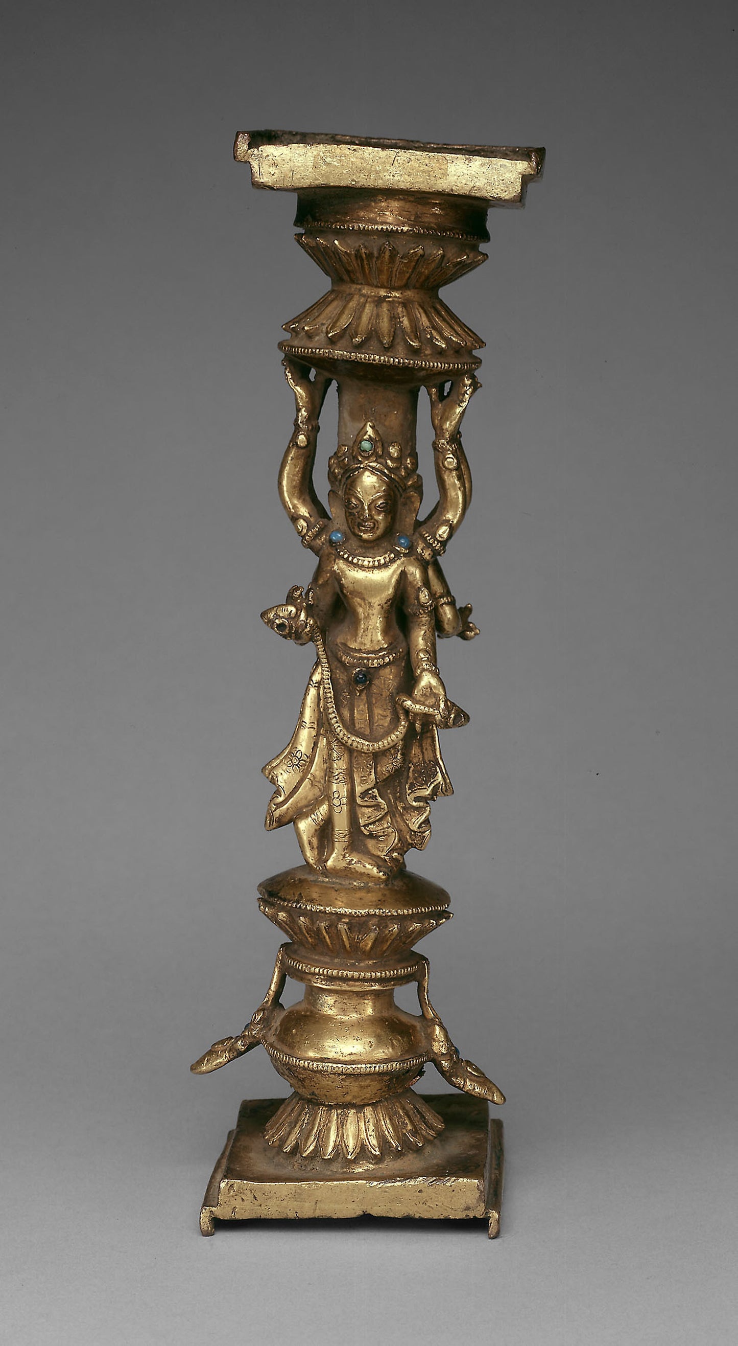 Pillar Support of an Addorsed Female Bodhisattva and an Offering Goddess -  Tibet,  Poster Print Wall Art