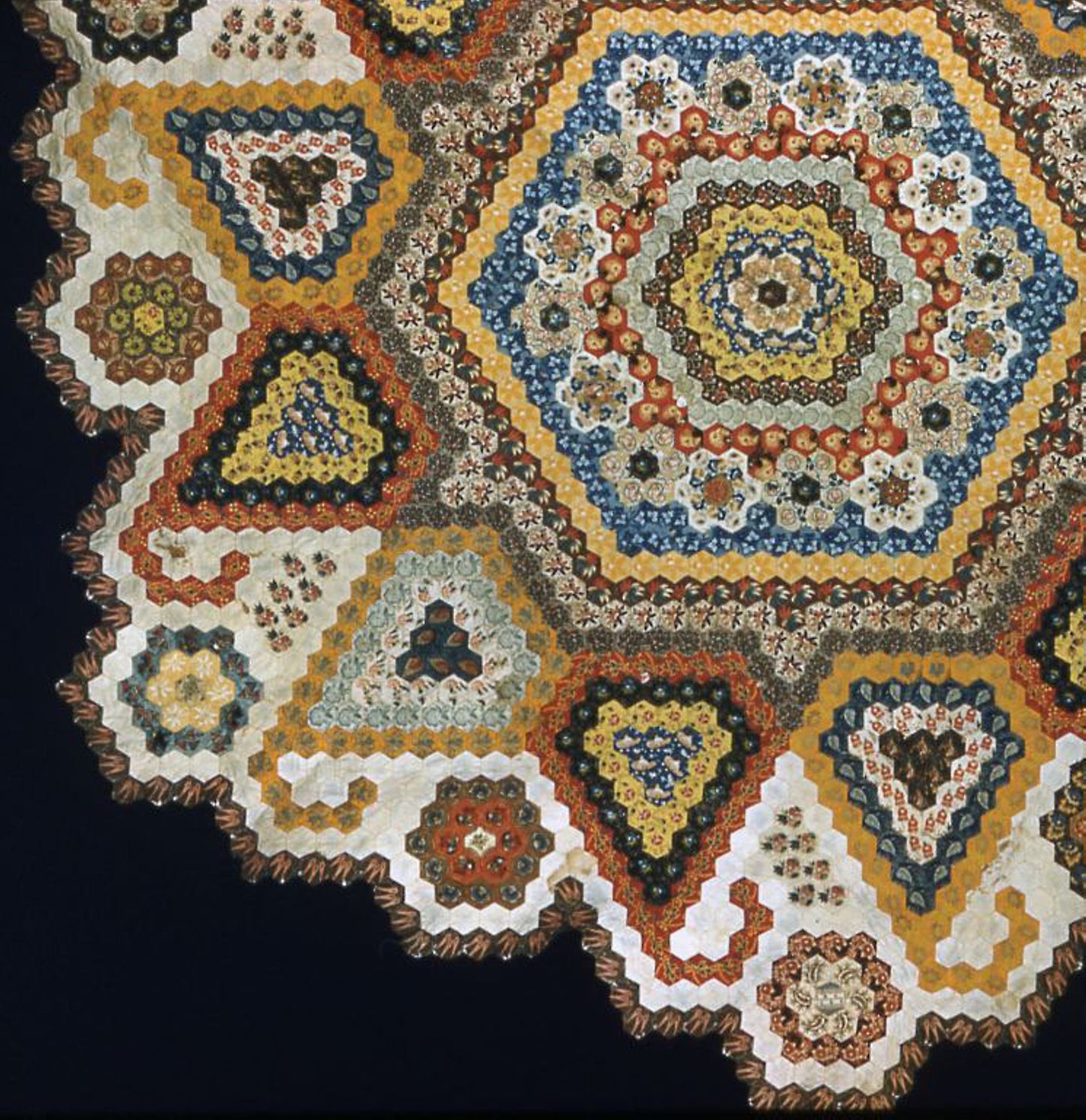 Bedcover (Unfinished Mosaic, Honeycomb or Grandmother's Flower Garden Quilt) -  United States,  Poster Print Wall Art