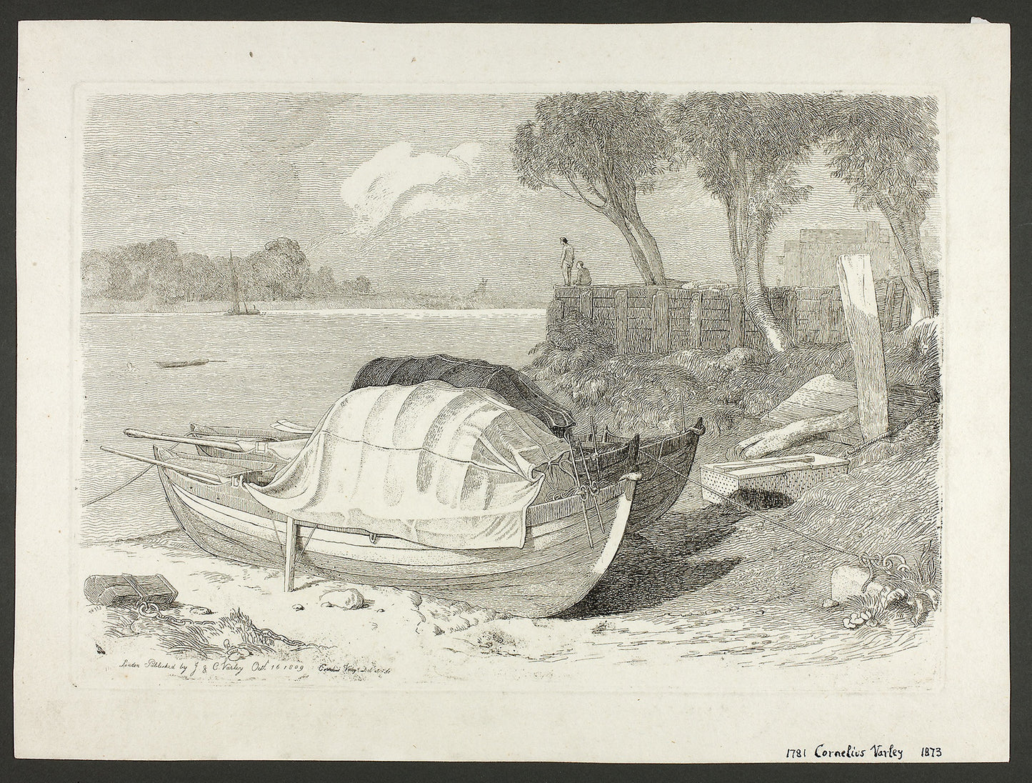 Shored Boats -  Cornelius Varley (English, 1781-1873),  Poster Print Wall Art