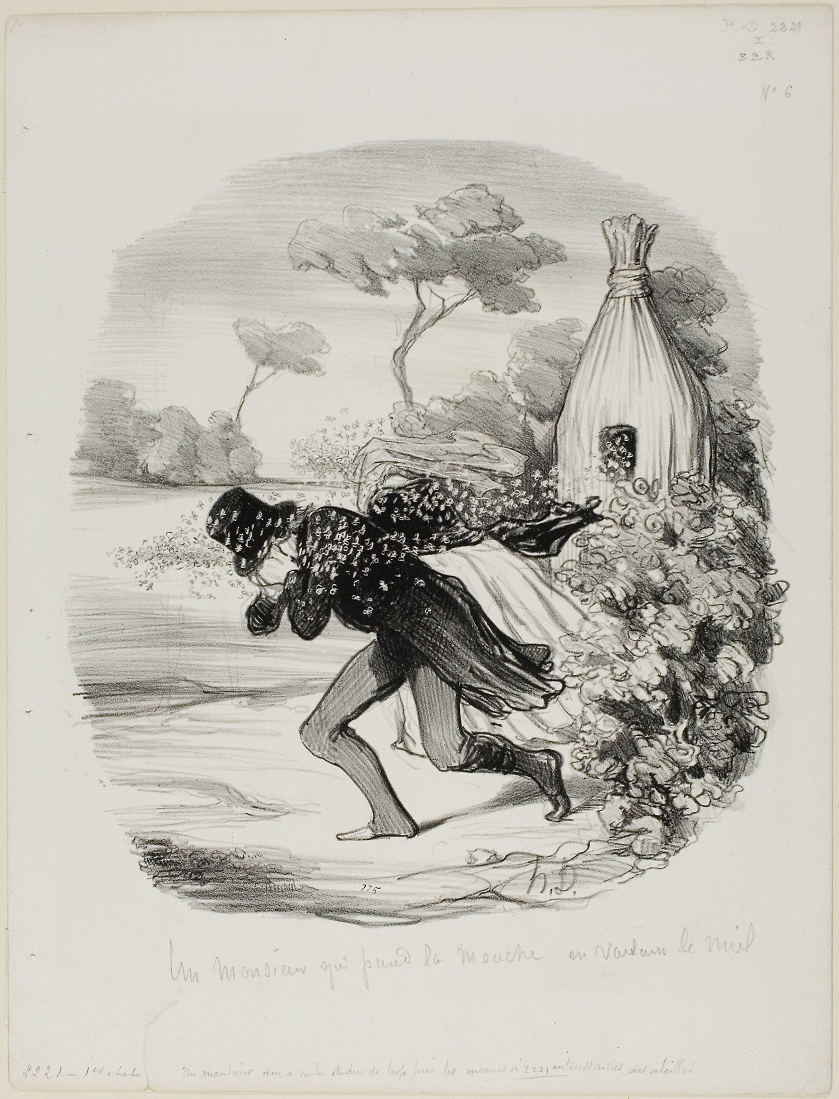 A Gentleman Who Wanted to Study the Habits of Bees too Closely, plate 6 from Pastorales: Honoré Victorin Daumier,16x12"(A3) Poster