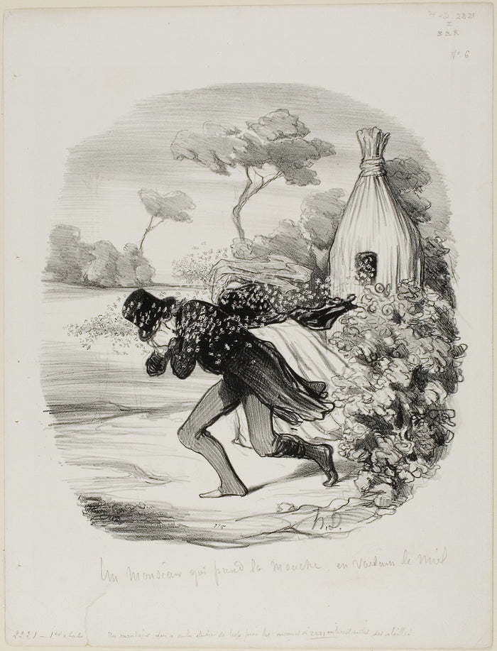 A Gentleman Who Wanted to Study the Habits of Bees too Closely, plate 6 from Pastorales: Honoré Victorin Daumier,16x12