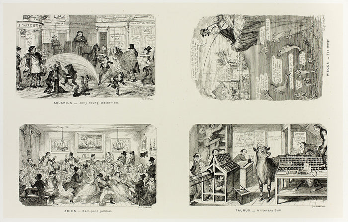 Aquarius - Jolly Young Watermen from George Cruikshank's Steel Etchings to The Comic Almanacks: 1835-1853 (top left): George Cruikshank (English, 1792-1878),16x12