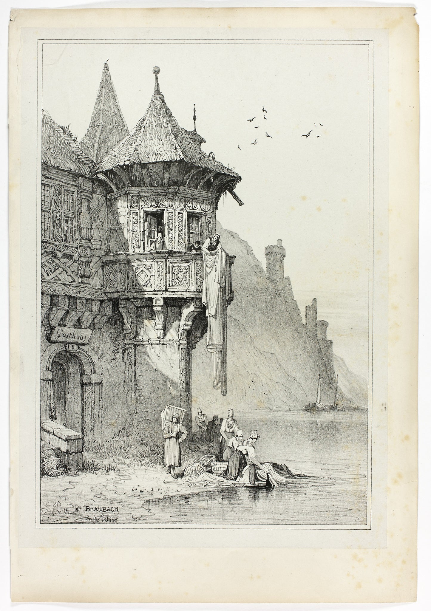 At Braubach on the Rhine -  Samuel Prout (English, 1783-1852),  Poster Print Wall Art