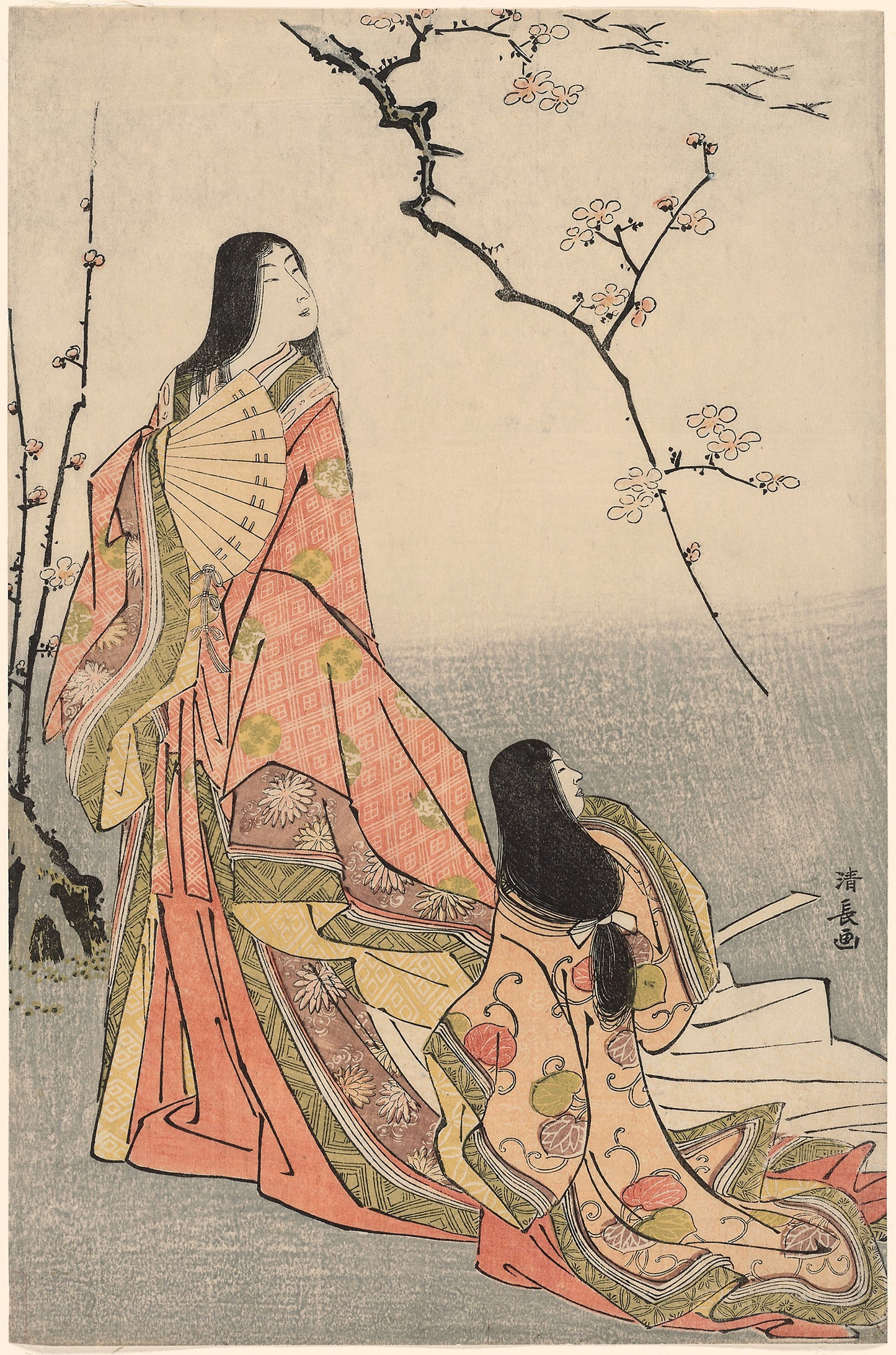 Ise watching a flock of geese, from an untitled series of court ladies -  Torii Kiyonaga,  Poster Print Wall Art