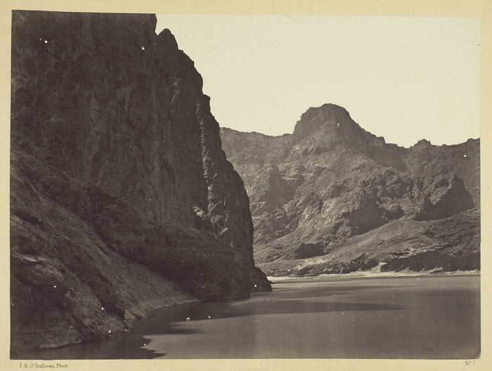 Black Cañon, Colorado River, looking below near Camp 7. Explorations in Nevada and Arizona, Expedition of 1871. Lieut. Geo. M. Wheeler, Com'd'g.: Timothy O'Sullivan,16x12