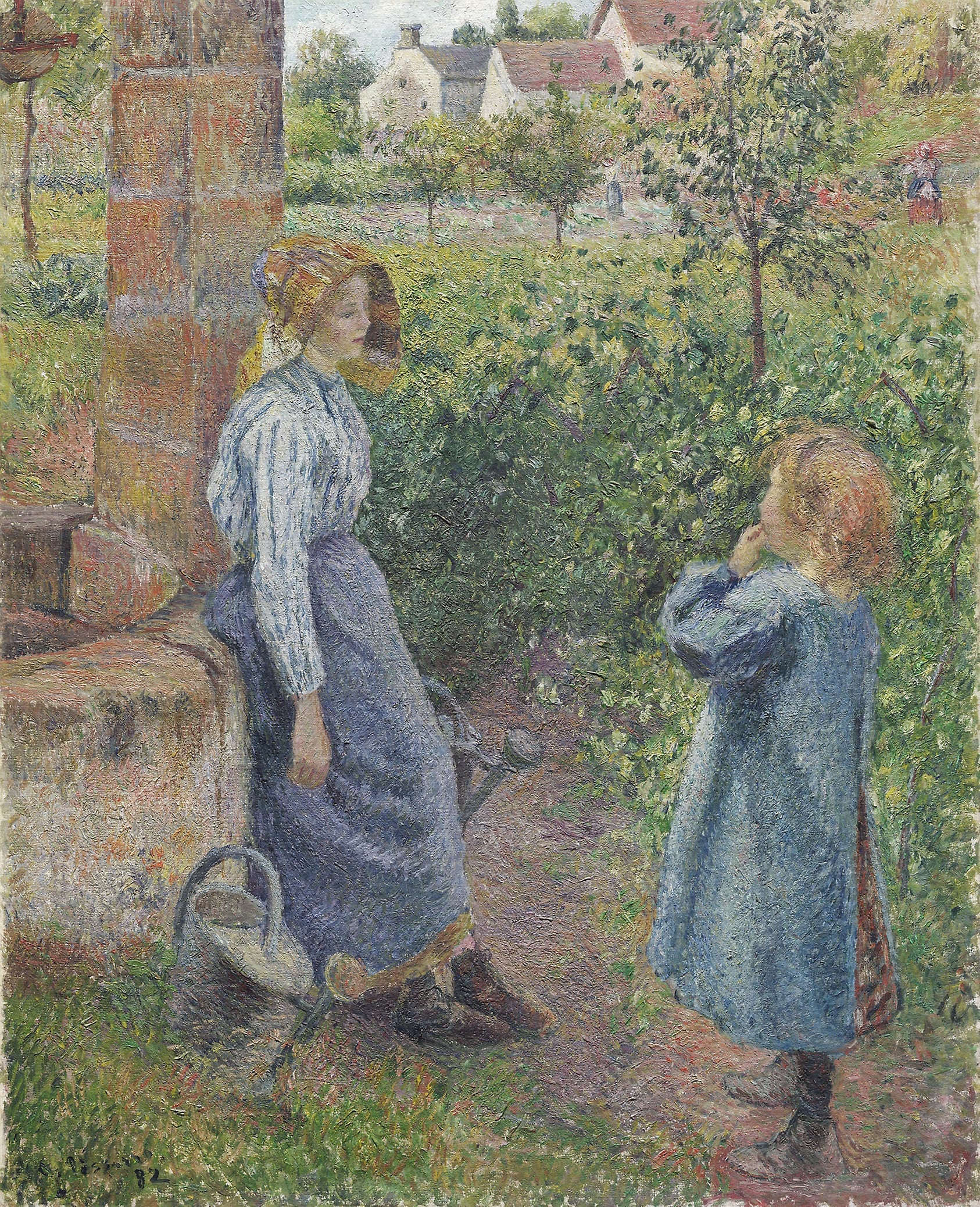 Woman and Child at the Well: Camille Pissarro,16x12"(A3) Poster