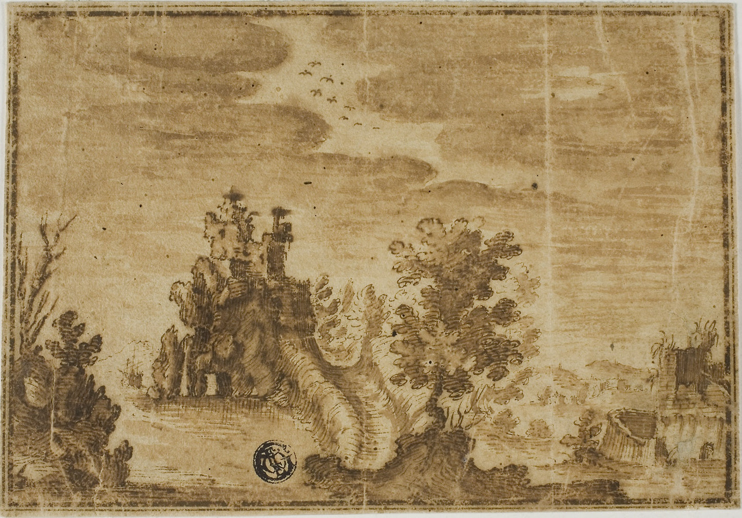 Fairy Castle in Landscape -  Attributed to Alfonso Parigi (Italian, died 1590),  Poster Print Wall Art