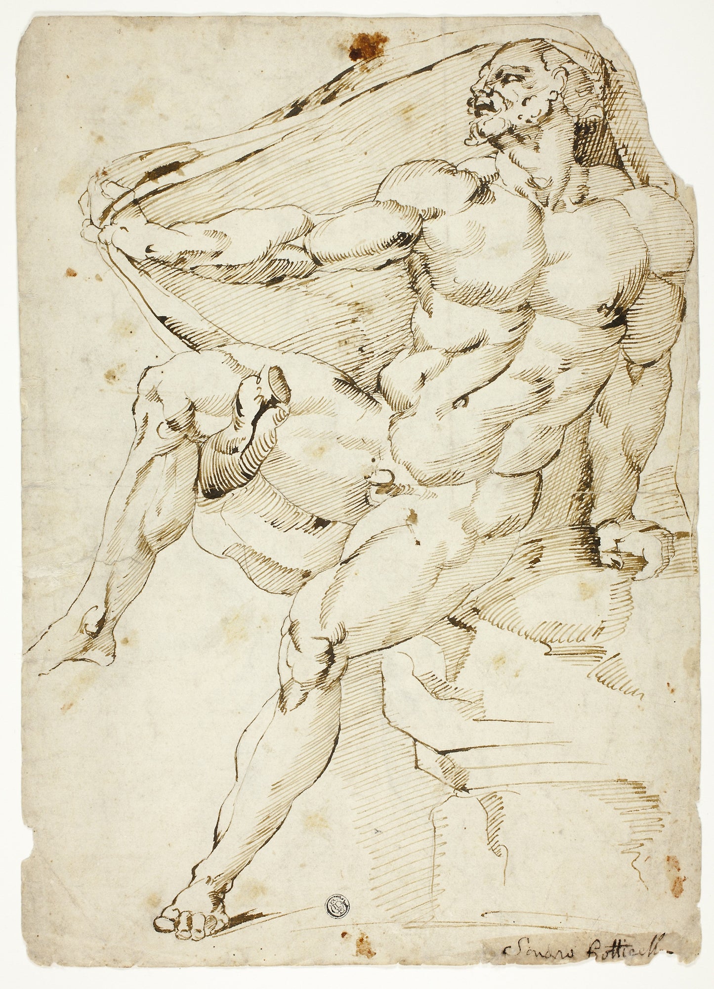 Academic Male Nude Representing Hercules with Nessus's Robe (recto and verso) -  After Baccio Bandinelli,  Poster Print Wall Art