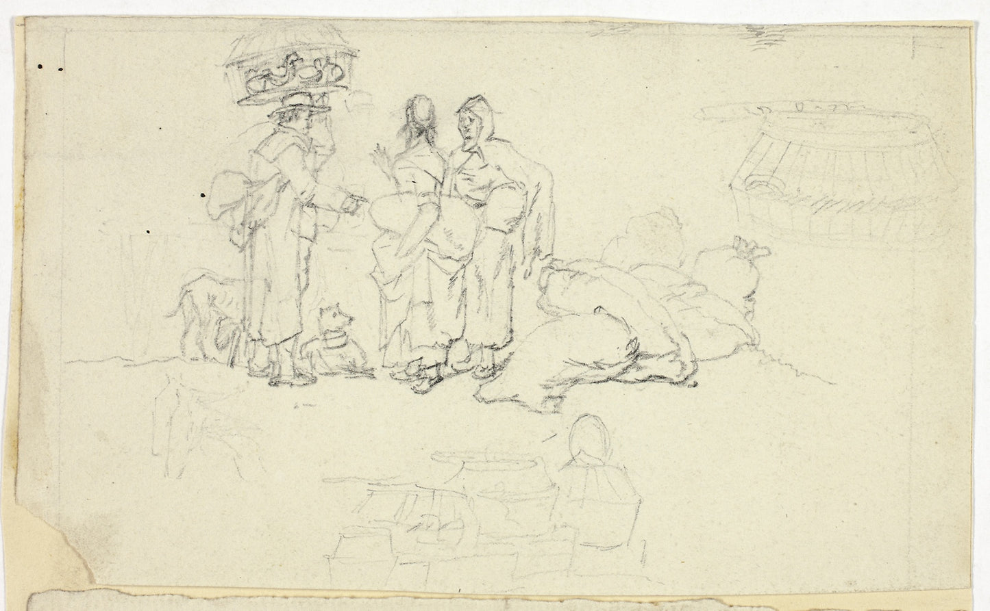Figures with Market Goods and Three Sketches -  William Henry Pyne,  Poster Print Wall Art