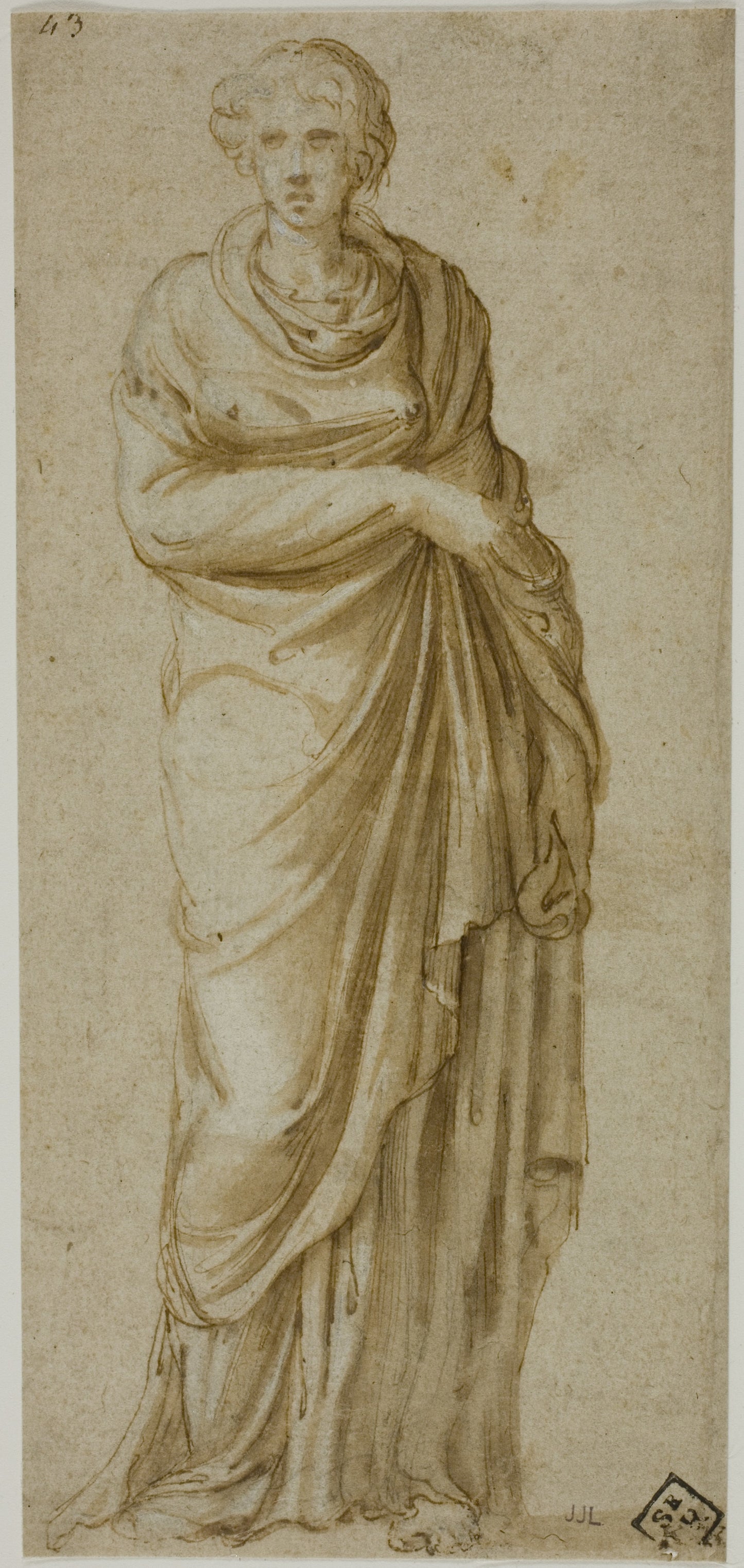 Standing Draped Female Figure -  Attributed to Girolamo Sellari, called Girolamo da Carpi,  Poster Print Wall Art