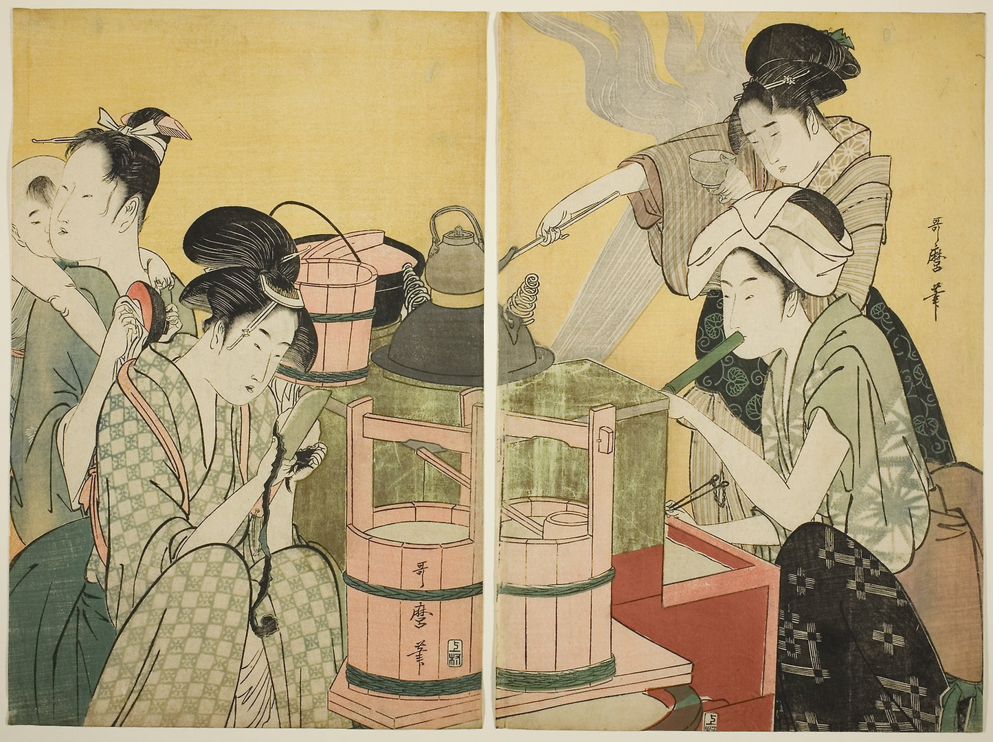 Kitchen Scene -  Kitagawa Utamaro ??? ??,  Poster Print Wall Art