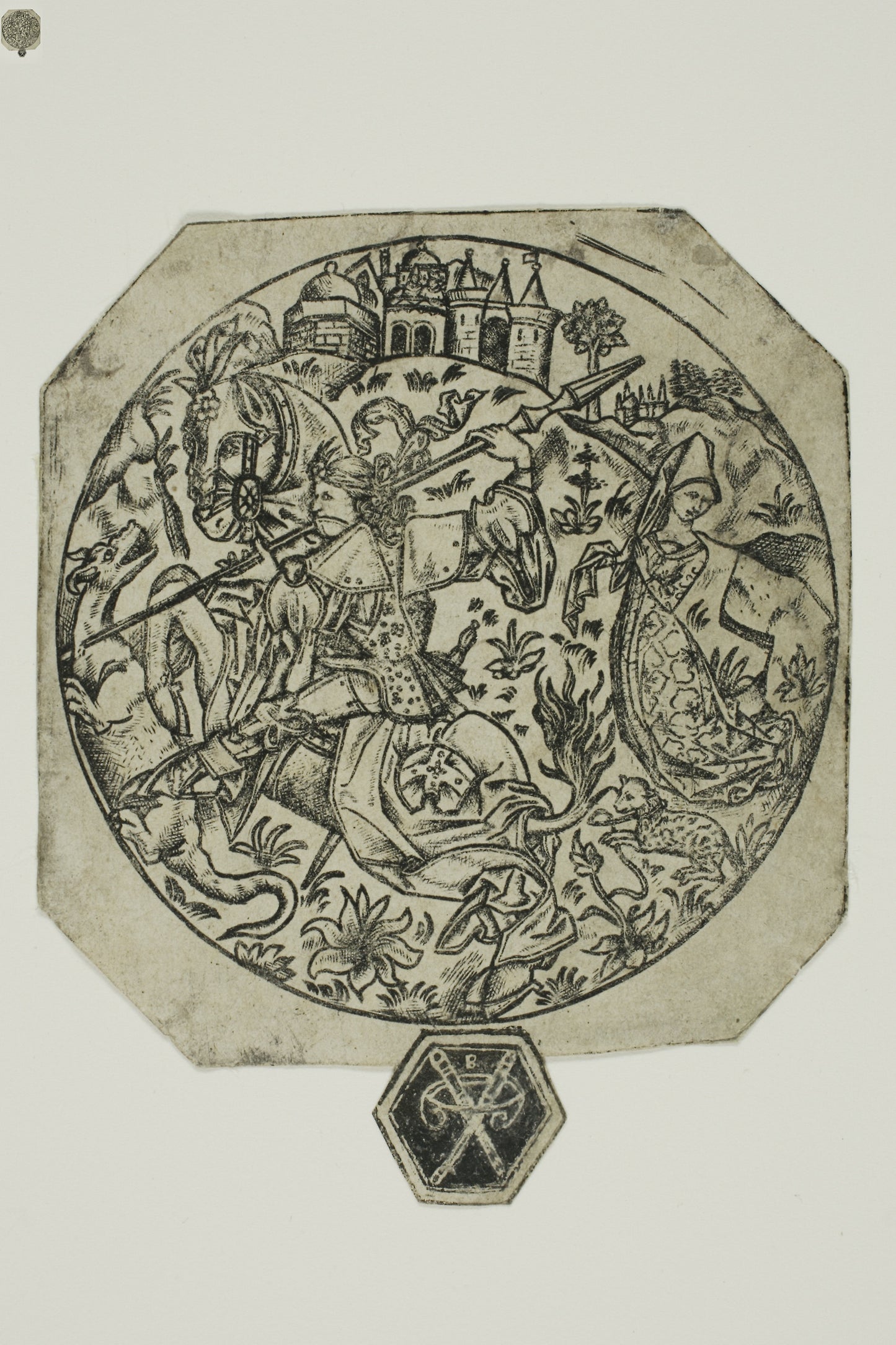 St. George Killing the Dragon: Master B with Two Crossed Daggers, Poster Print Wall Art
