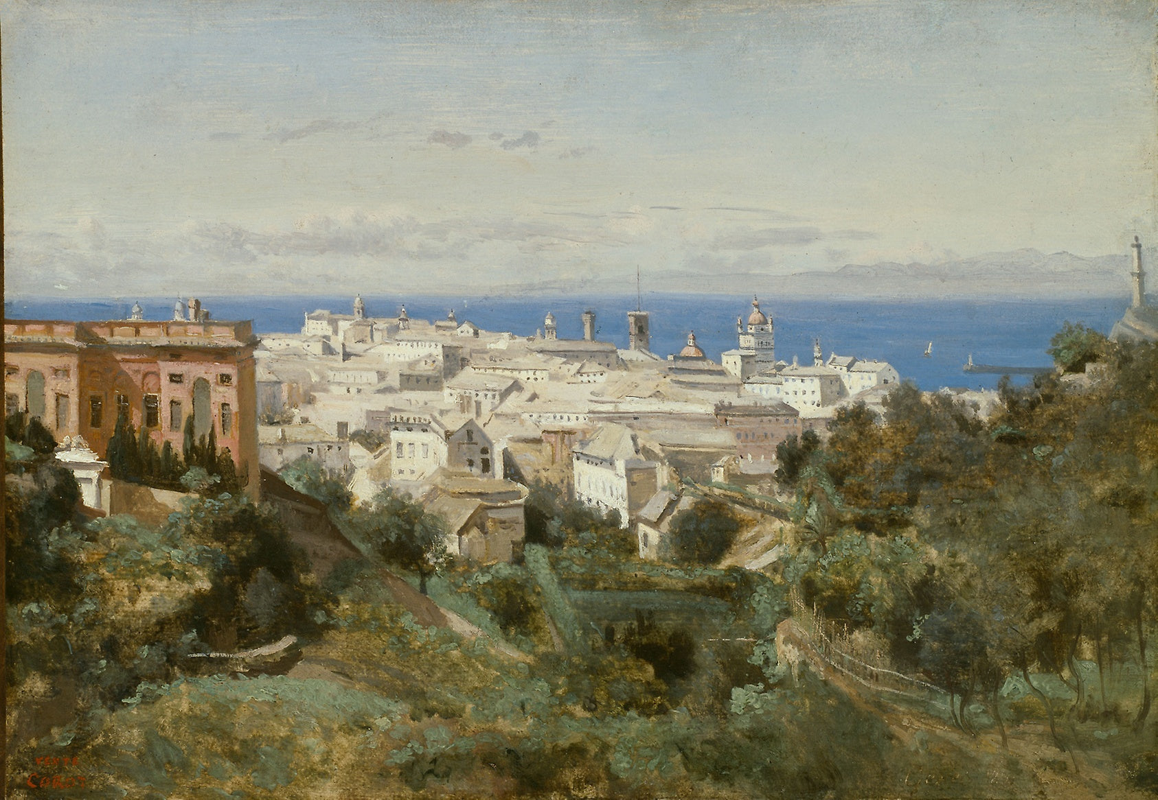 View of Genoa: Jean-Baptiste-Camille Corot,16x12"(A3) Poster