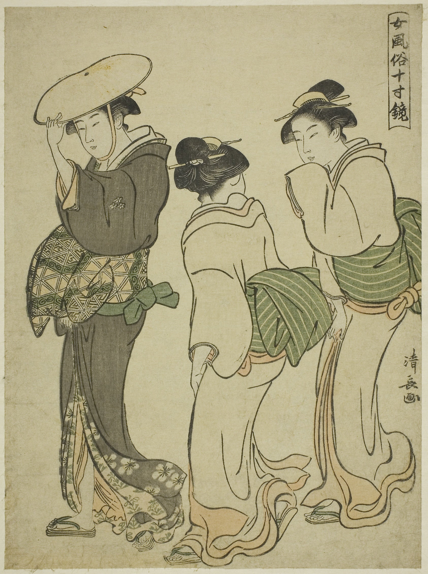 A Woman and Two Maids, from the series "A Mirror of Feminine Manners (Onna fuzoku masu kagami)": Torii Kiyonaga,16x12"(A3) Poster