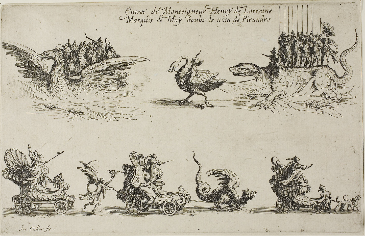Entry of Monseigneur Henry de Lorraine, Marquis de Moy, under the Name of Pirandre, from The Combat at the Barrier -  Jacques Callot,  Poster Print Wall Art