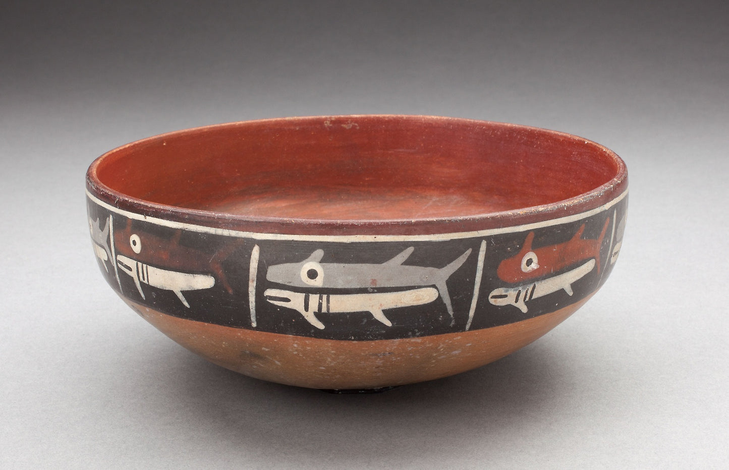 Bowl Depicting Row of Fish or Sharks Separated -  Vertical Lines -  Nazca,  Poster Print Wall Art