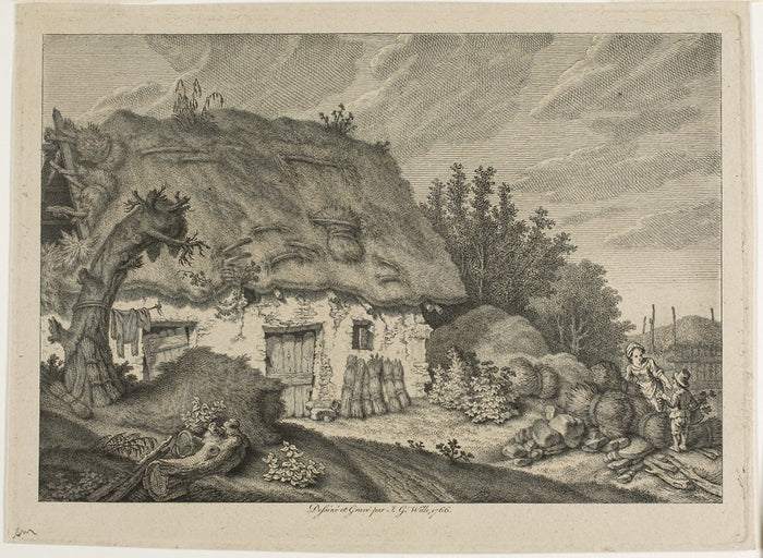 A Farm Cottage: Johann Georg Wille,16x12