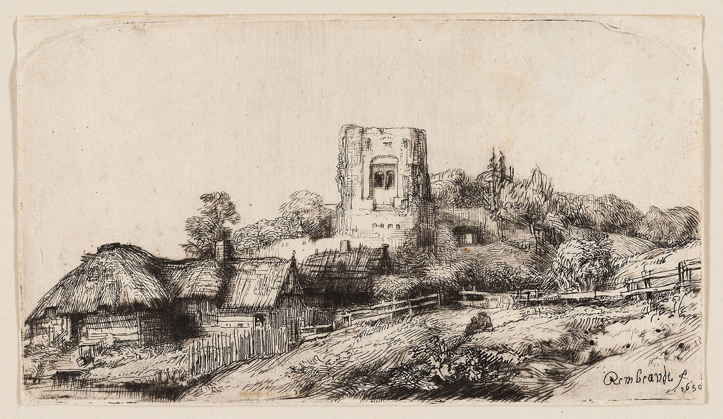 Landscape with a Square Tower: Rembrandt van Rijn,16x12"(A3) Poster