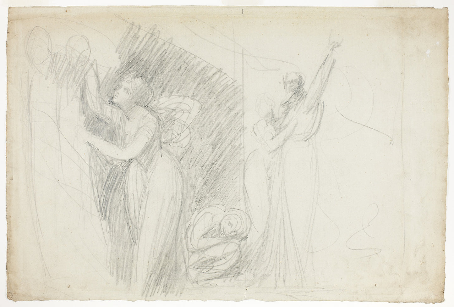 Study for Miranda and Caliban in the Tempest (recto); Figure Studies including Mother and Child (verso) -  George Romney,  Poster Print Wall Art