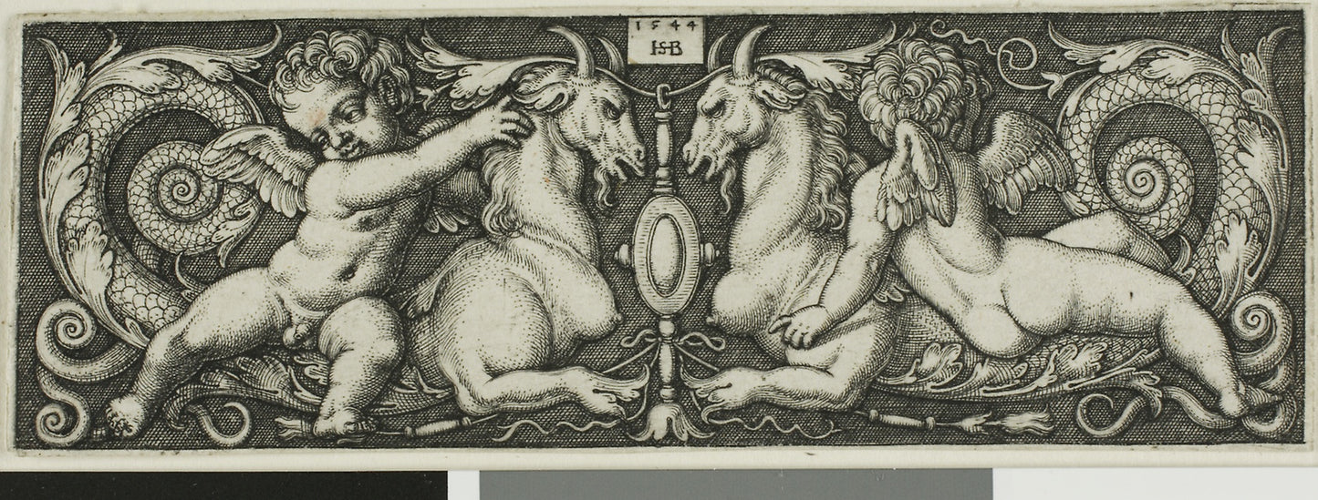 Ornament with Two Genii Riding Chimerical Beasts -  Sebald Beham,  Poster Print Wall Art