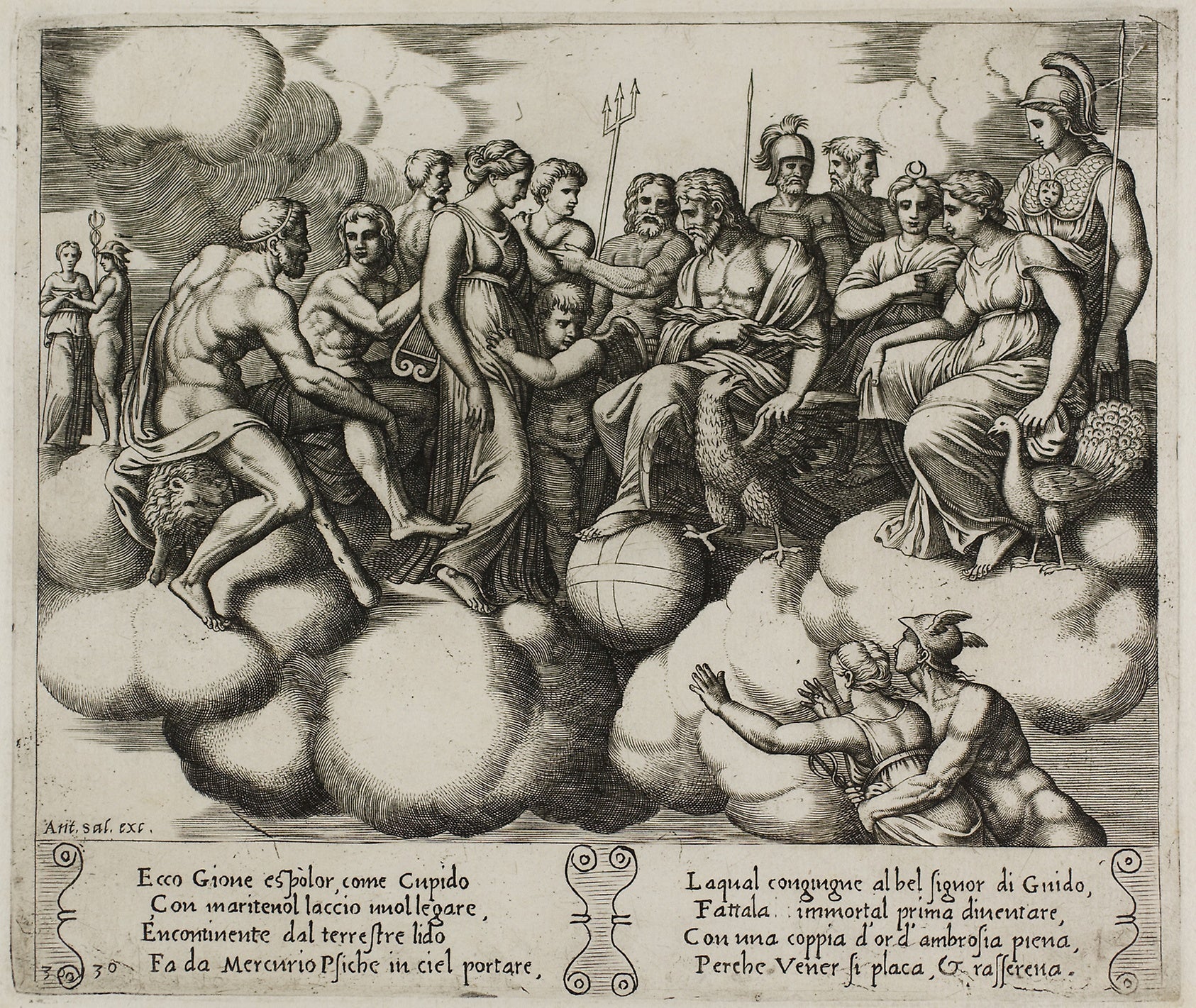 Venus and Cupid Pleading Their Cause in the Presence of Jupiter and Other Gods: Master of the Die (Italian, active c. 1530-1560),16x12"(A3) Poster