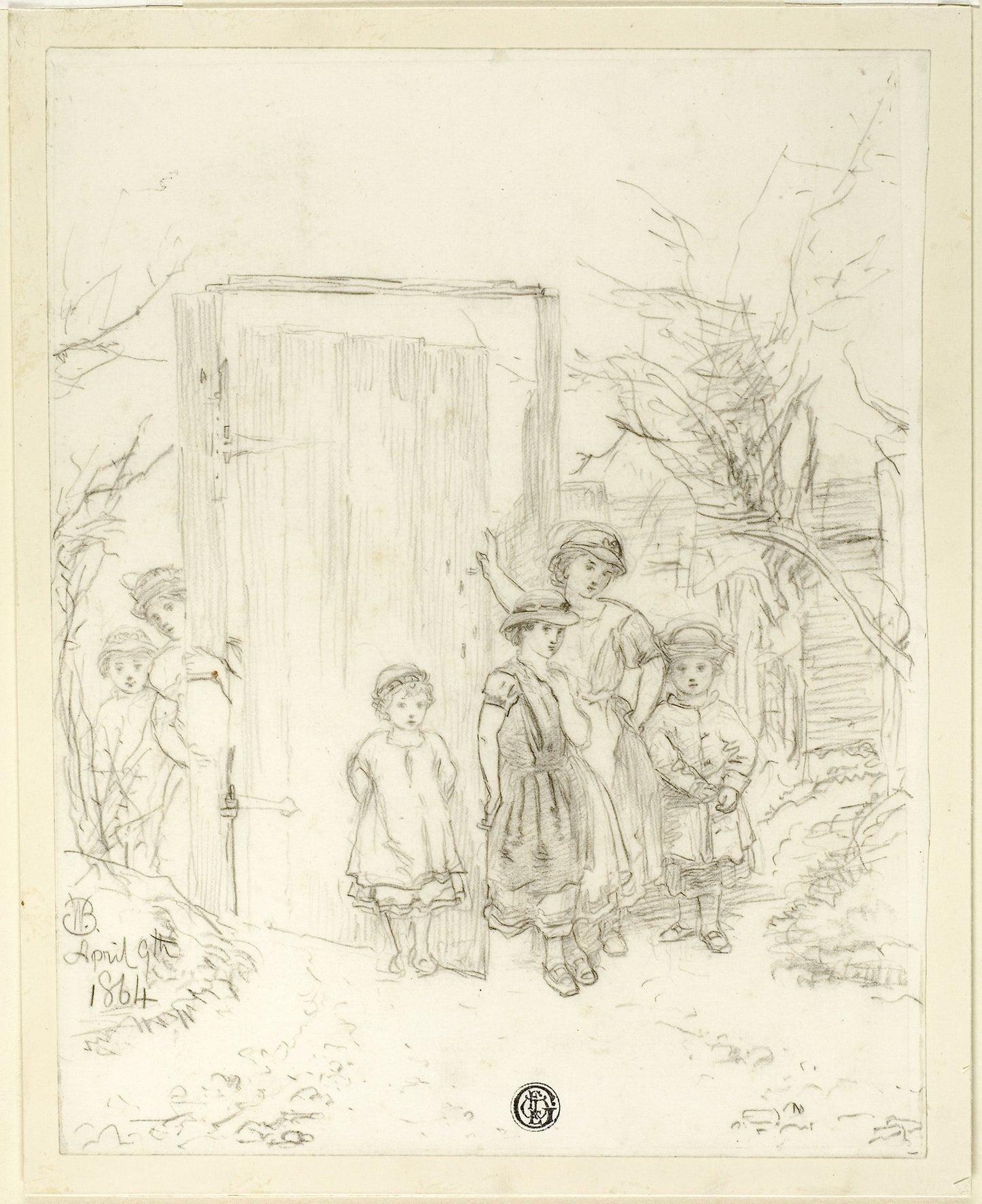 Children -  a Door -  Unknown Artist (British),  Poster Print Wall Art