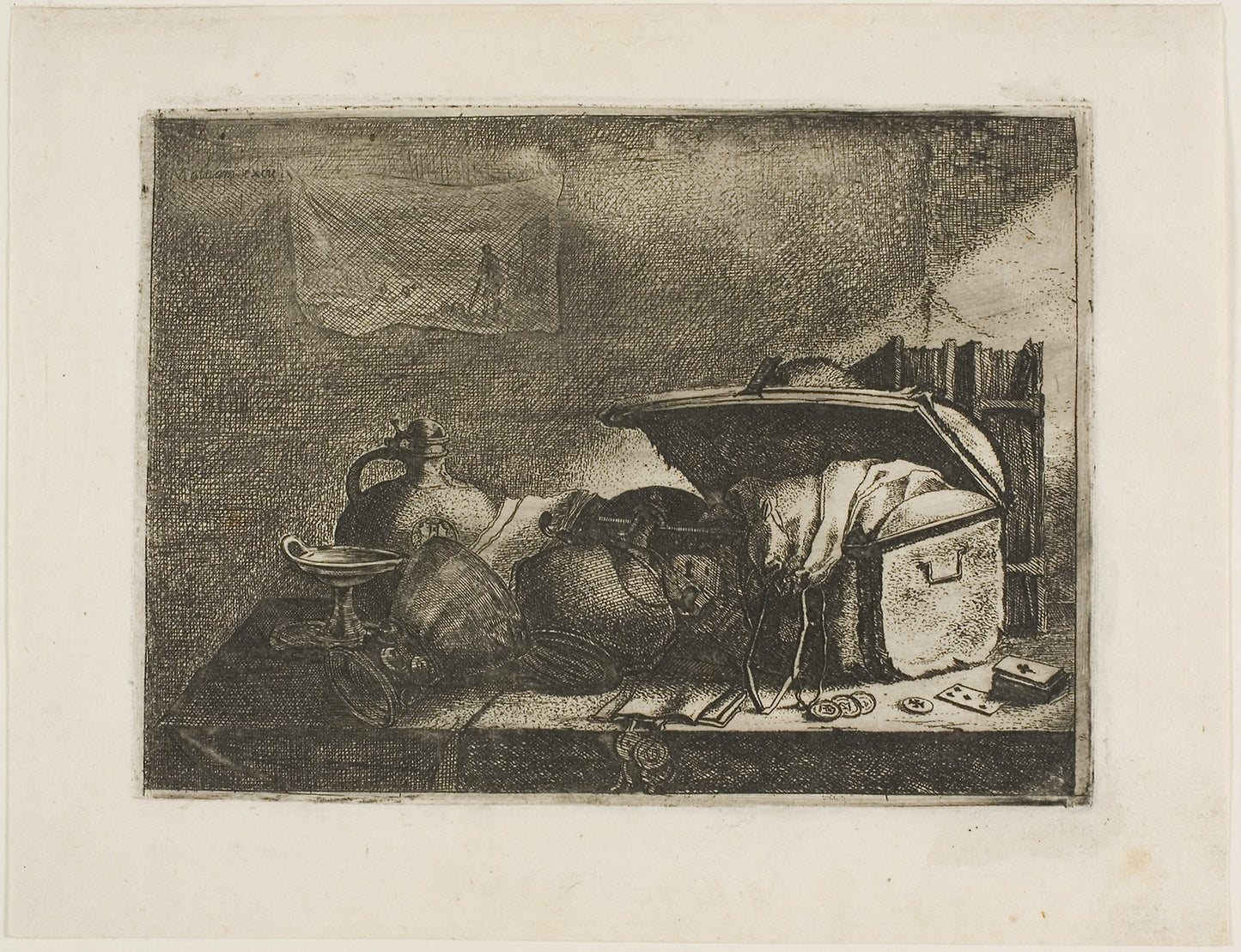 Still Life with Travelling Trunk -  attributed to Leonard Bramer (Dutch, 1596-1674),  Poster Print Wall Art