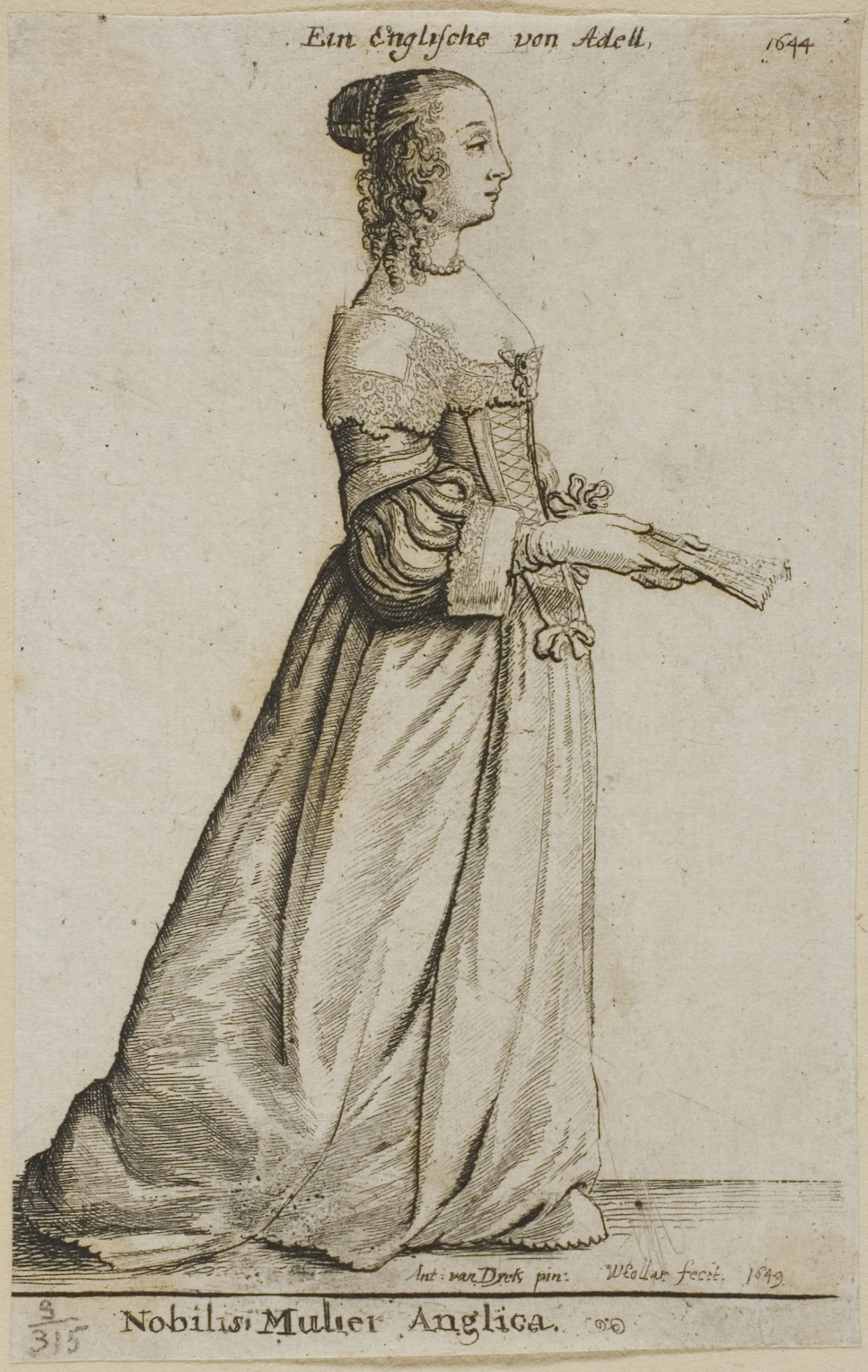 English Noblewoman -  Wenceslaus Hollar (Czech, 1607-1677),  Poster Print Wall Art