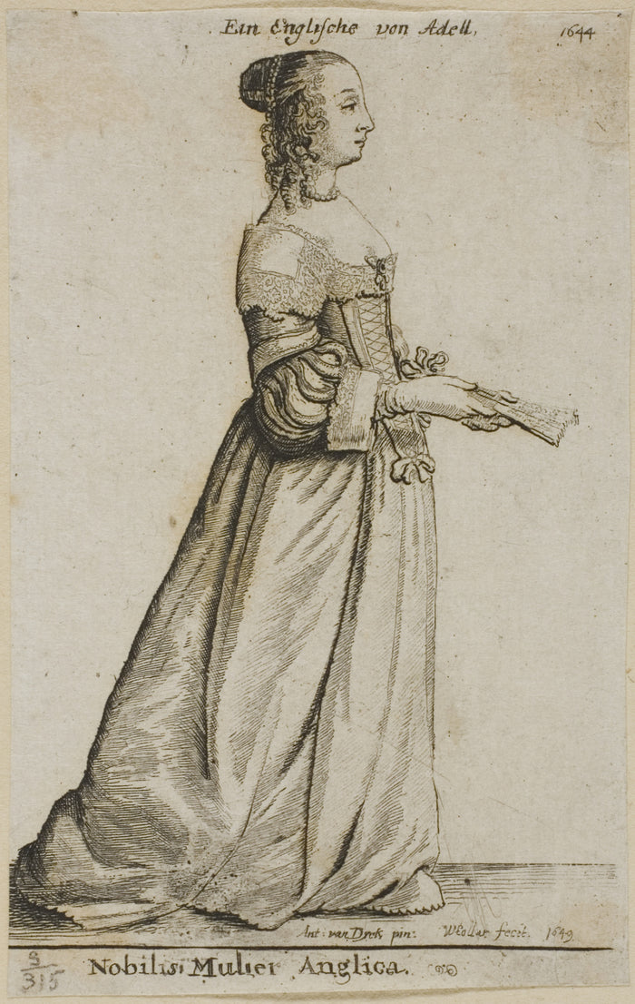 English Noblewoman: Wenceslaus Hollar (Czech, 1607-1677),16x12