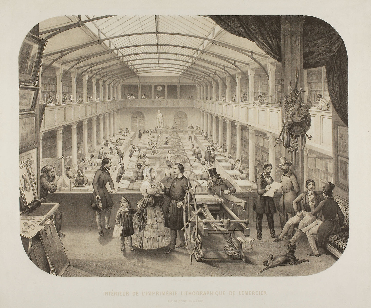 Interior of the Lemercier Lithographic Printing House -  probably Charles Villemin (French, active 1835-1849) and Victor Adam (French, 1801-1866),  Poster Print Wall Art