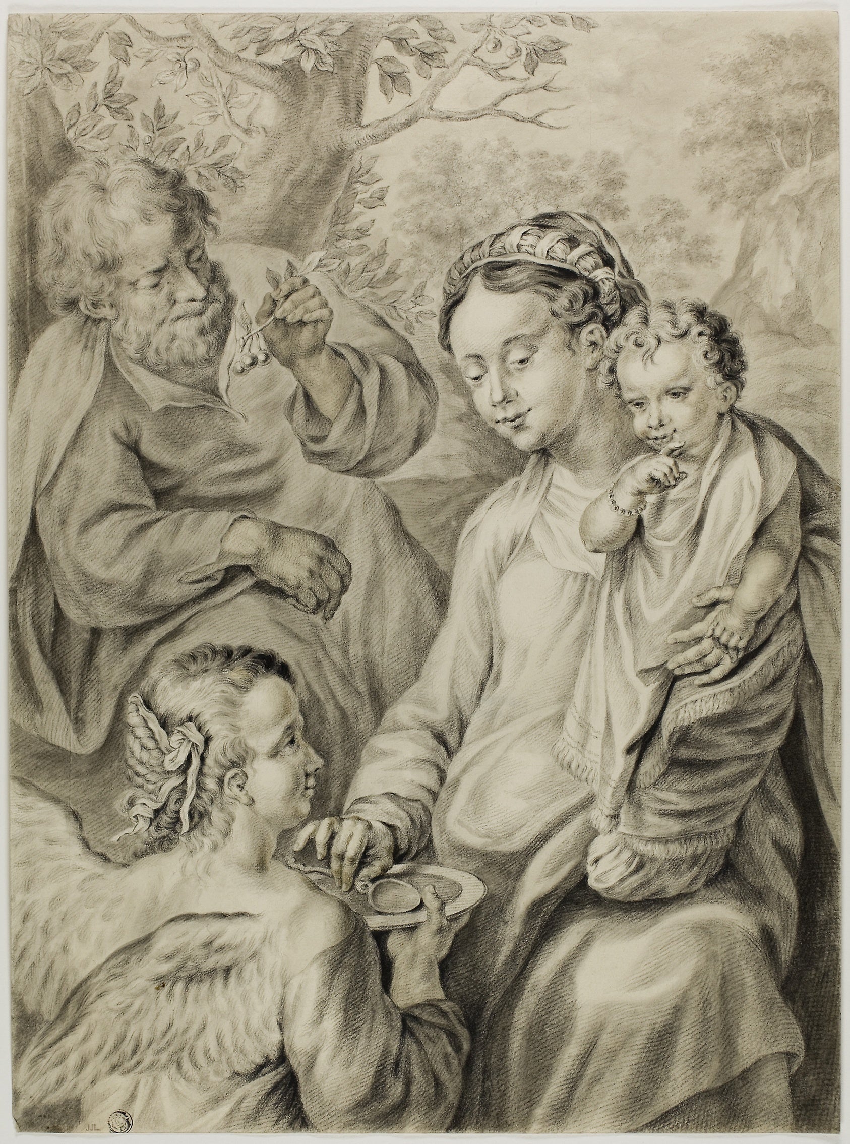 Virgin Feeding Porridge to the Christ Child, with Saint Joseph and Kneeling Angel: Abraham Delfos (Dutch, 1731-1820),16x12"(A3) Poster