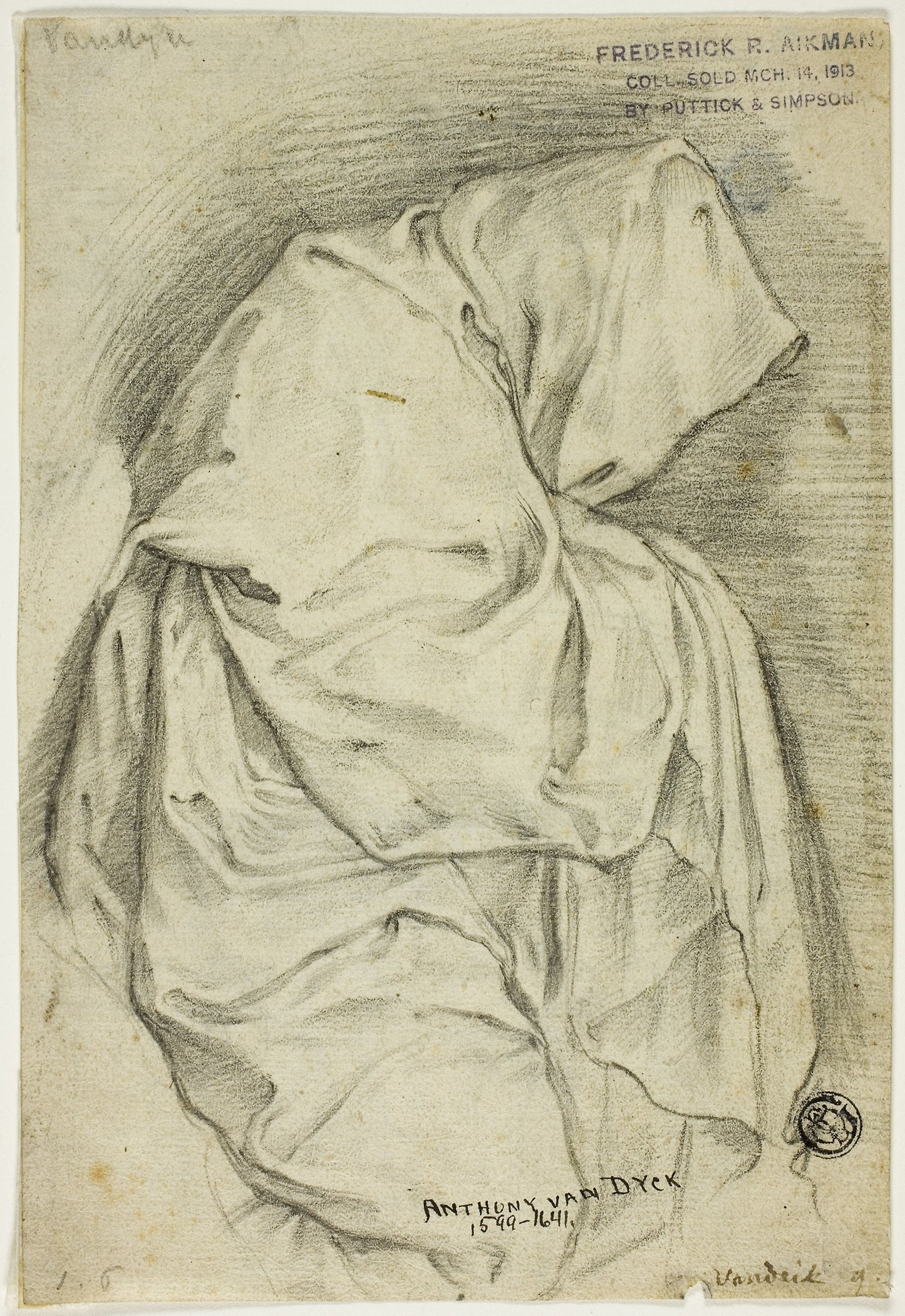 Draped with Hooded Figure (recto); Two Sketches of Swans in Water (verso) -  Possibly Anthony van Dyck (Flemish, 1599-1641),  Poster Print Wall Art