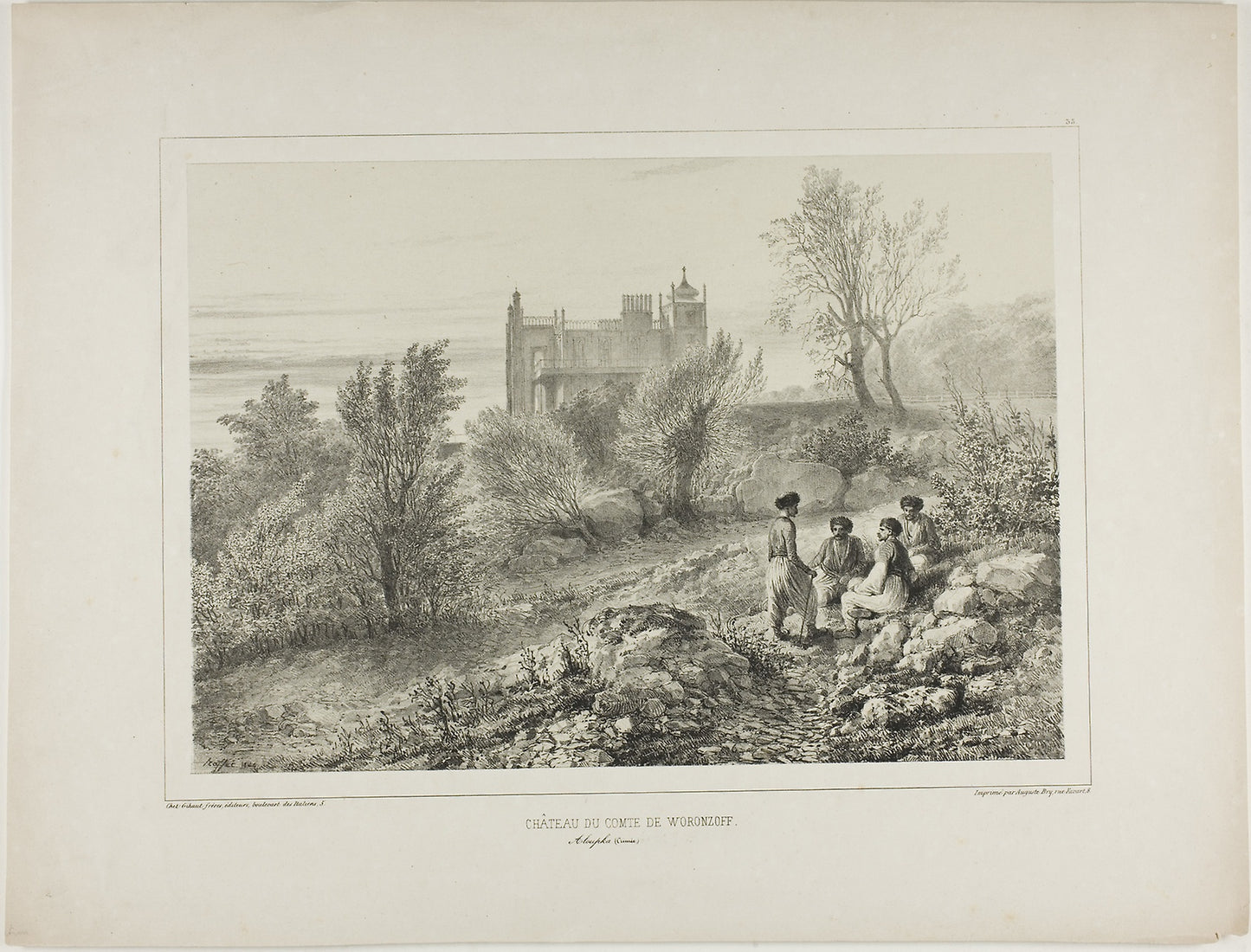 The Château of Count Woronzoff, Aloupka, Crimea, August 12, 1837 -  Denis Auguste Marie Raffet (French, 1804-1860),  Poster Print Wall Art
