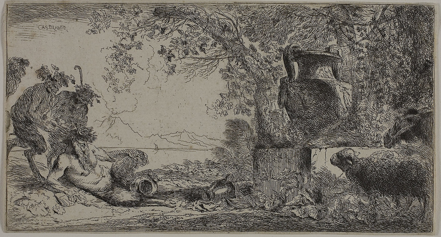 Pan Reclining before a Large Vase -  Giovanni Benedetto Castiglione,  Poster Print Wall Art