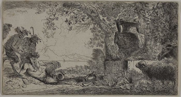 Pan Reclining before a Large Vase: Giovanni Benedetto Castiglione,16x12