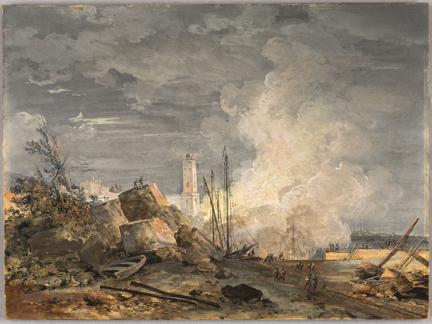 Fire in the Port -  Louis Gabriel Moreau,  Poster Print Wall Art