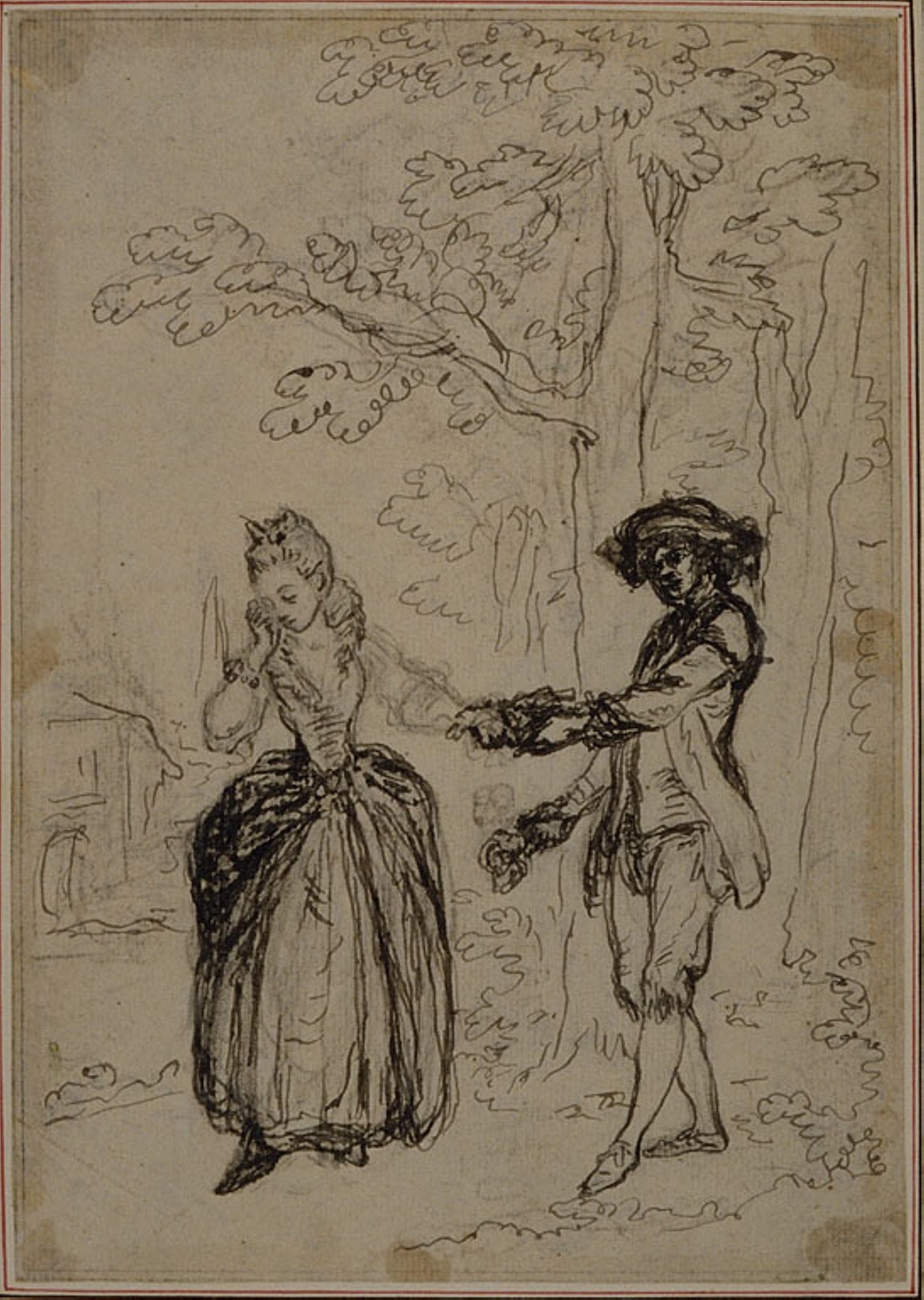 Study for a second edition, never published, of Colle's "La Partie de Chasse de Henri IV", Act II, Scene 3 -  Hubert François Gravelot,  Poster Print Wall Art