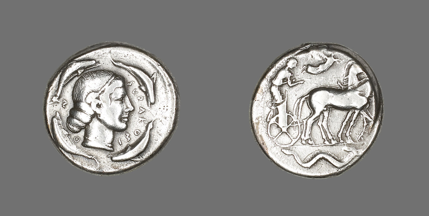 Tetradrachm (Coin) Depicting Arethusa -  Greek, minted in Syracuse, Sicily,  Poster Print Wall Art