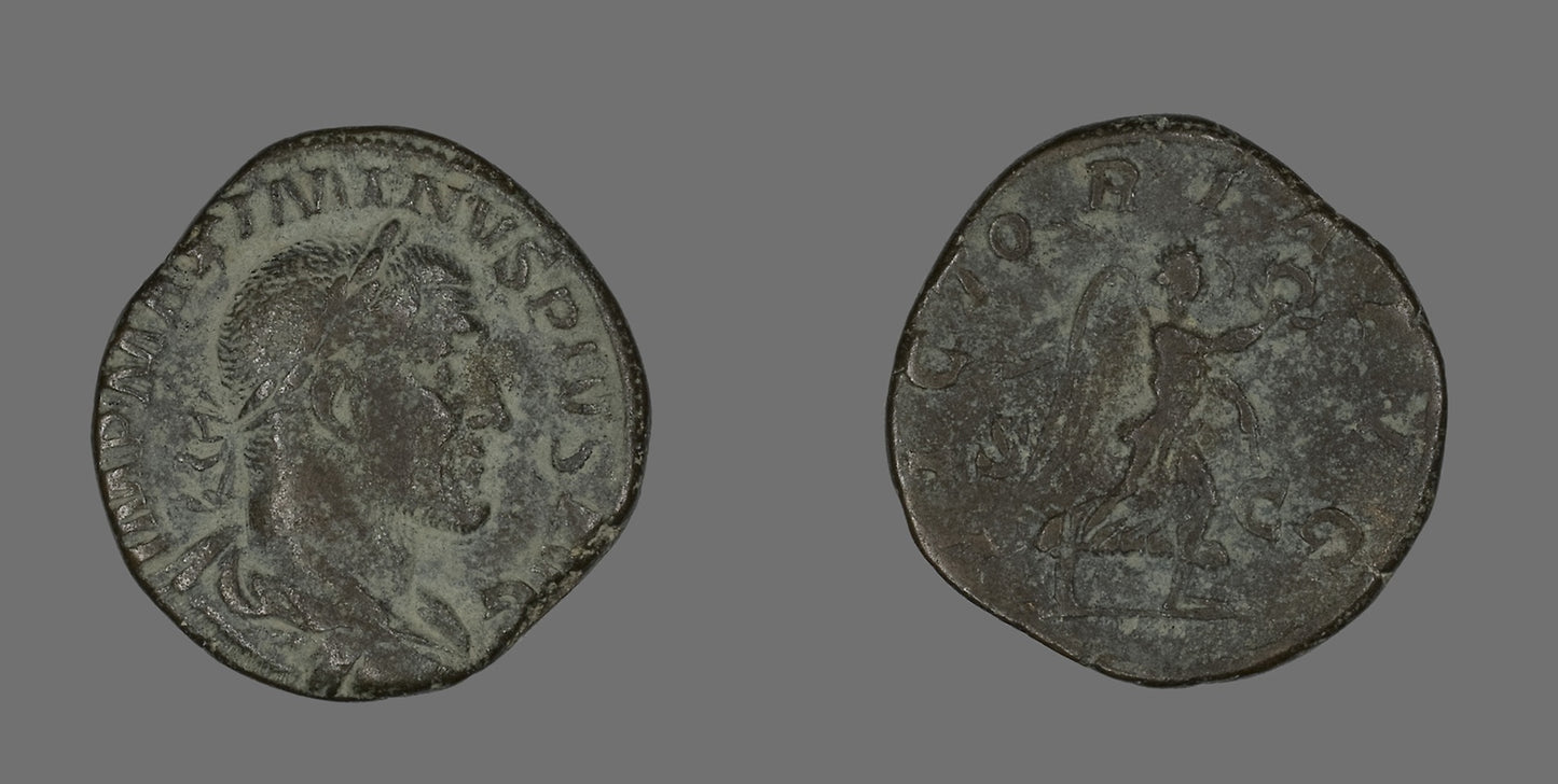 Sestertius (Coin) Portraying Emperor Maximinus -  Roman, minted in Rome,  Poster Print Wall Art
