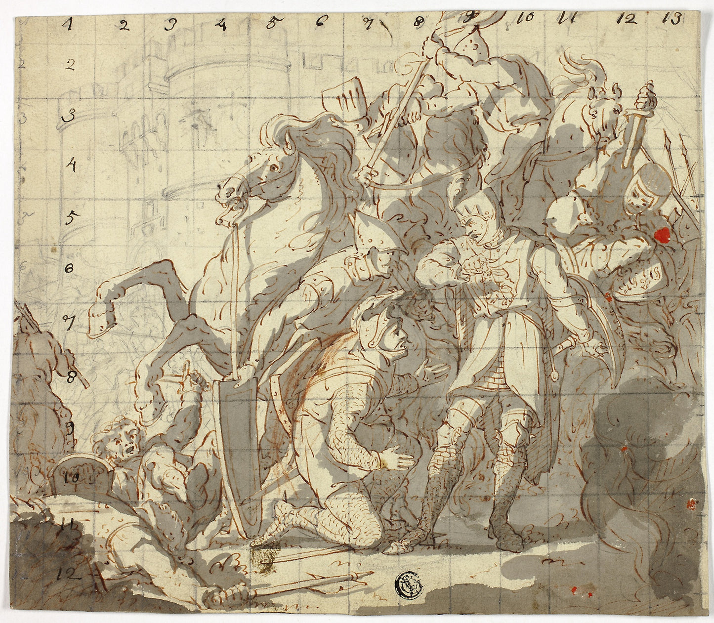 Fighting Knights Before Castle -  Attributed to Robert Ker Porter,  Poster Print Wall Art