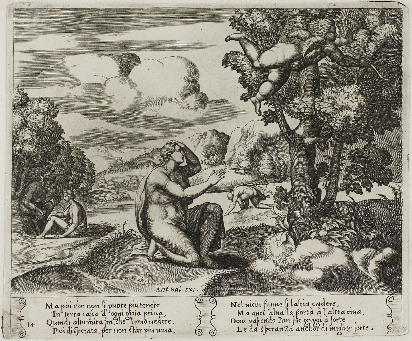 Cupid Fleeing from Psyche -  Master of the Die (Italian, active c. 1530-1560),  Poster Print Wall Art
