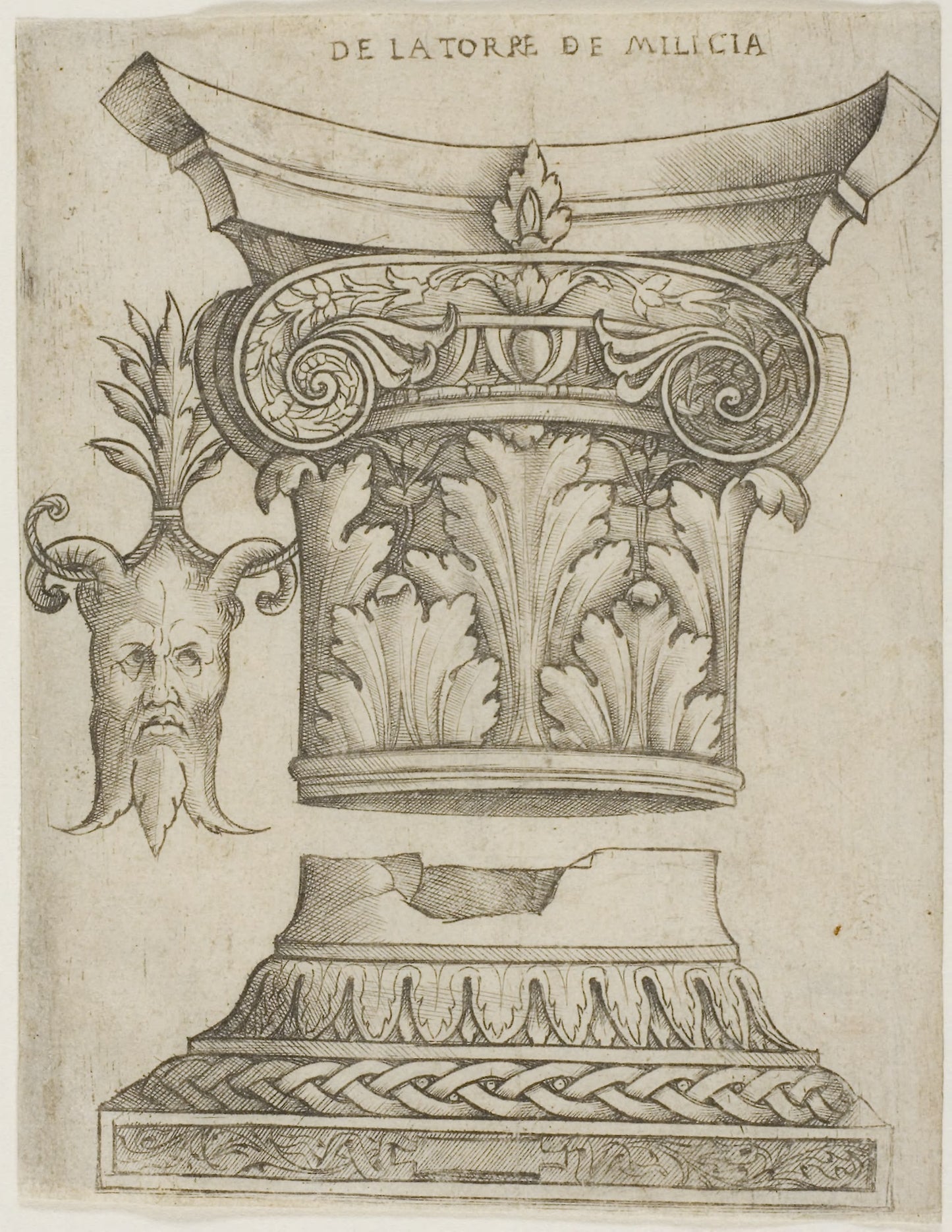 Architectural Details -  Base, Capital, and Mask -  Giovanni Antonio da Brescia,  Poster Print Wall Art