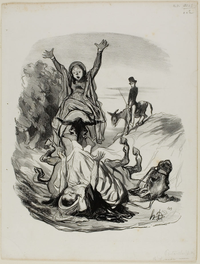 '- Oh my God, Mama, mama!........ For heaven's sake..... my daughter, my daughter!!!, plate 26 from Pastorales: Honoré Victorin Daumier,16x12