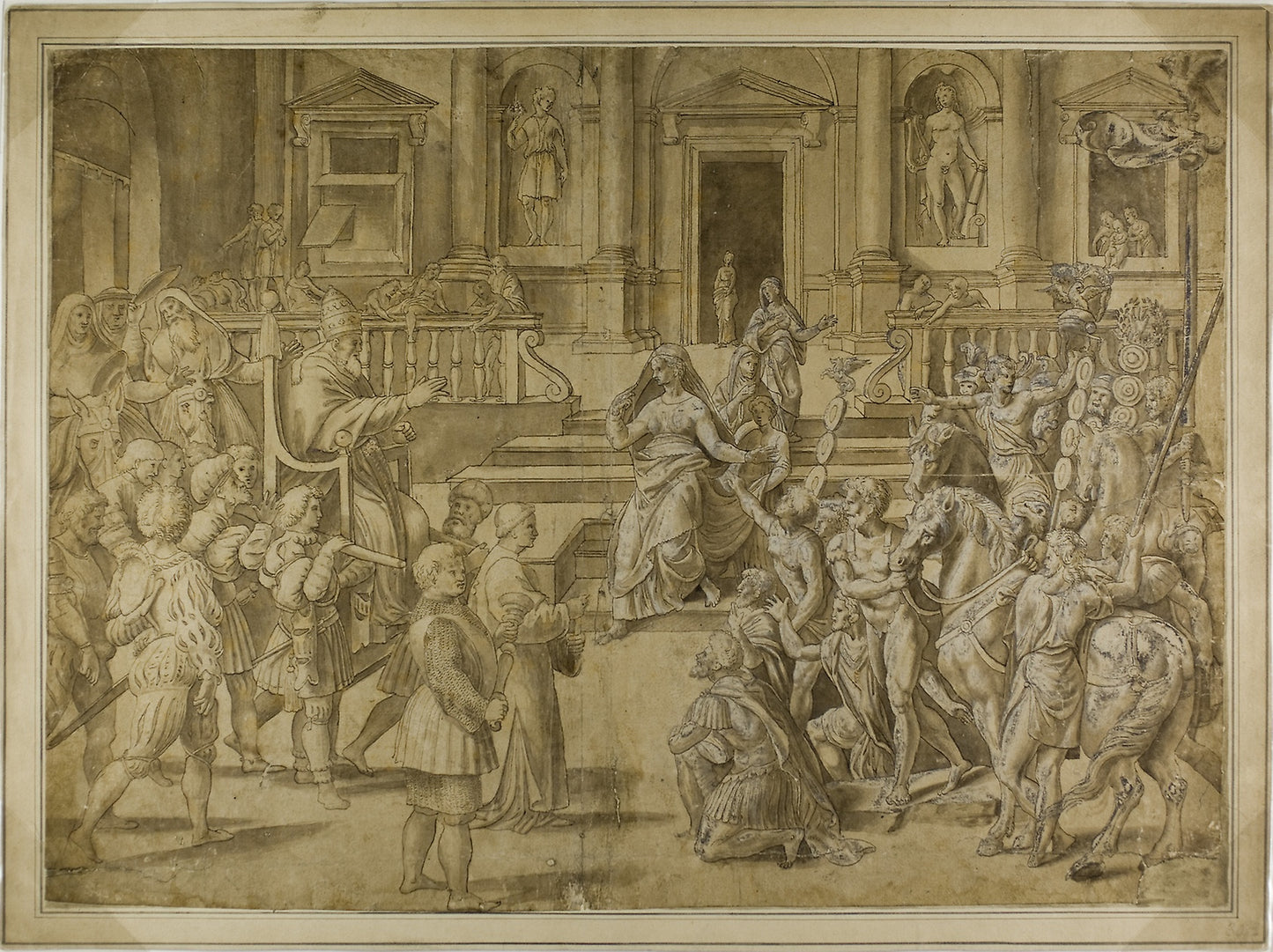 Pope Sylvester Blessing the Emperor Constantine -  after Giulio Pippi, called Giulio Romano,  Poster Print Wall Art