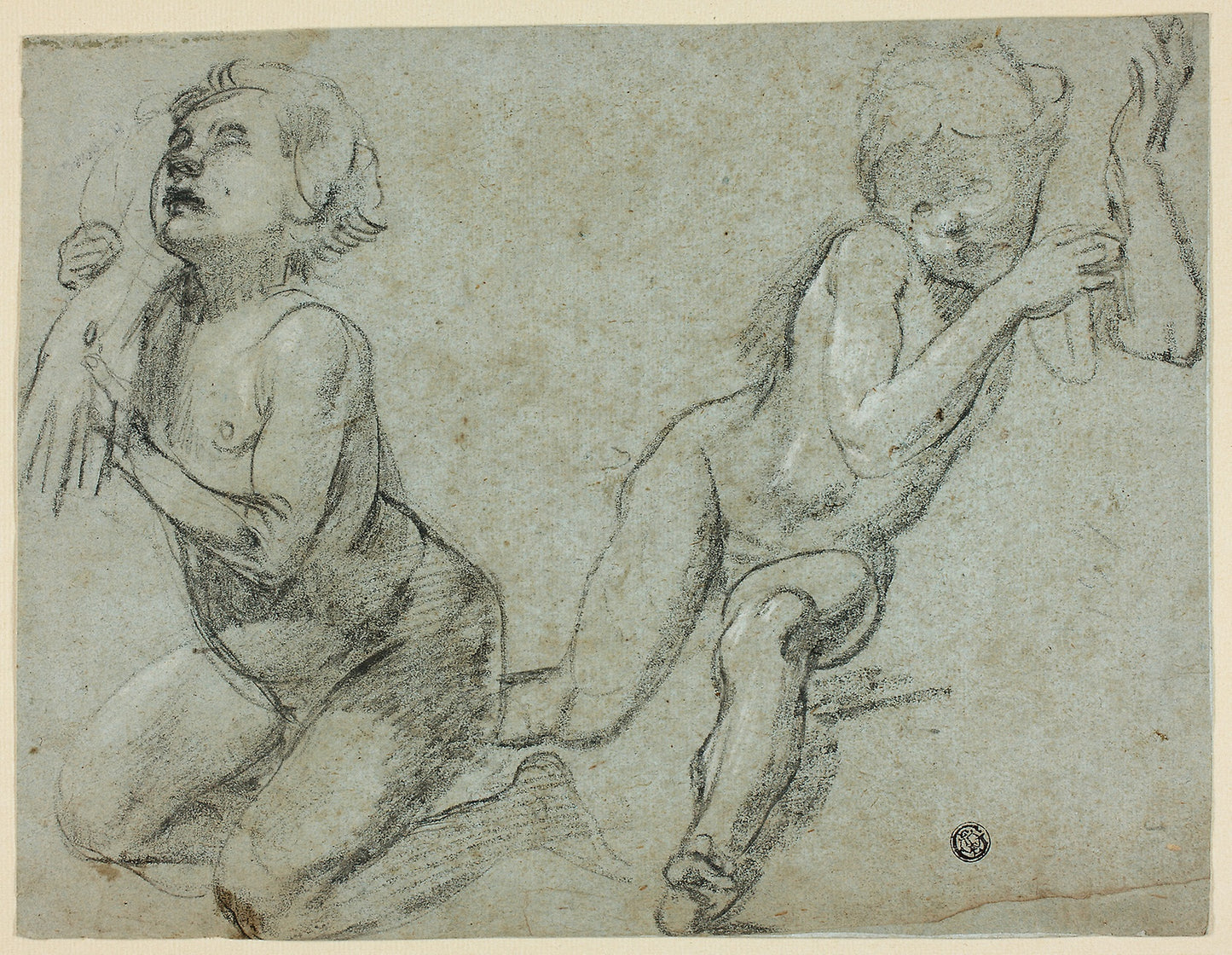 Sketches of Two Putti, One Holding Hand of Dead Christ (recto); Torso and Legs of Kneeling Figure (verso) -  Attributed to Alessandro Casolani (Italian, 1552-1606),  Poster Print Wall Art