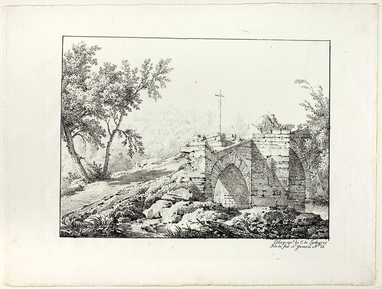 Landscape with Bridge: Achille Etna Michallon (French, 1796-1822), Poster Print Wall Art