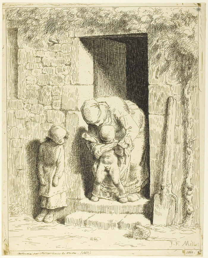 The Maternal Precaution: Jean François Millet,16x12