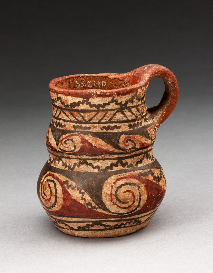 Miniature Handled Jug with Spiral and Zigzag Motifs: Possibly Azapa,16x12