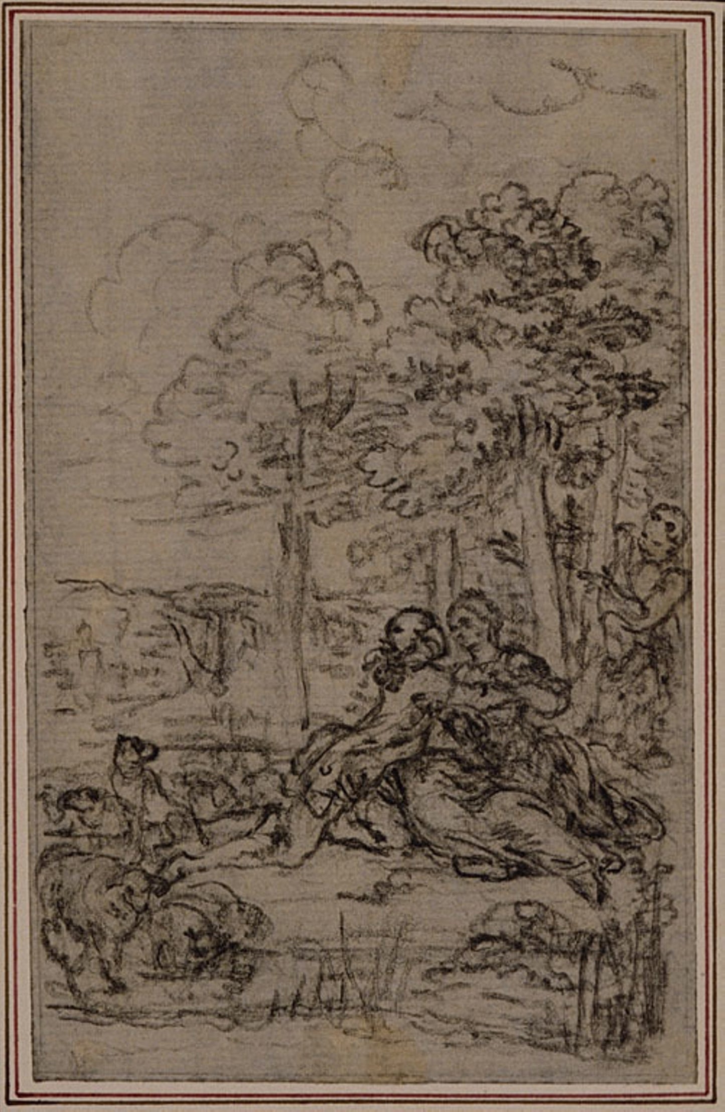 Study for Vignette in Fontenelle's (attr.) "Les Amours de Mirtil", Canto IV -  Hubert François Gravelot,  Poster Print Wall Art