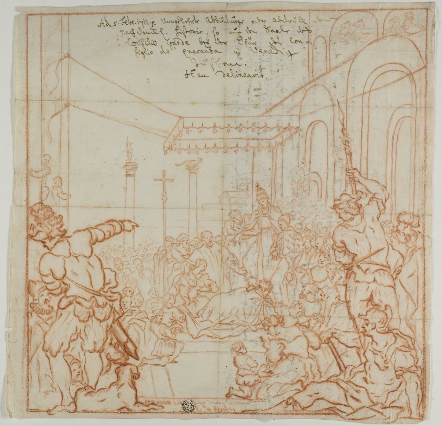 Submission of the Emperor Frederick Barbarossa to Pope Alexander III -  Hieronymus Hau (German, born 1679),  Poster Print Wall Art